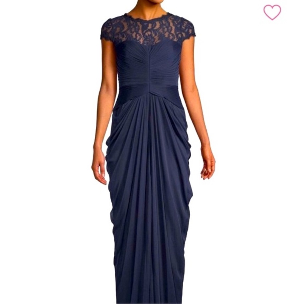 Adrianna Papell Lace Yoke Draped Gown NWT
Size 12 Navy Blue